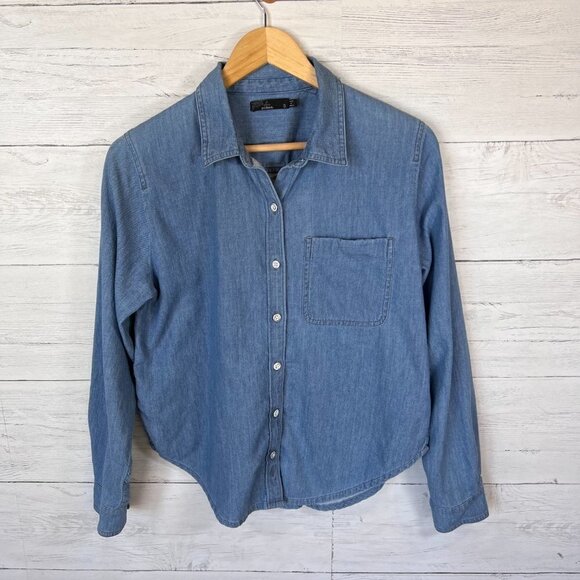 Prana Shirt Womens SZ Small Washed Out Denim Chambray 100% Organic Cotton Simple - Picture 5 of 15